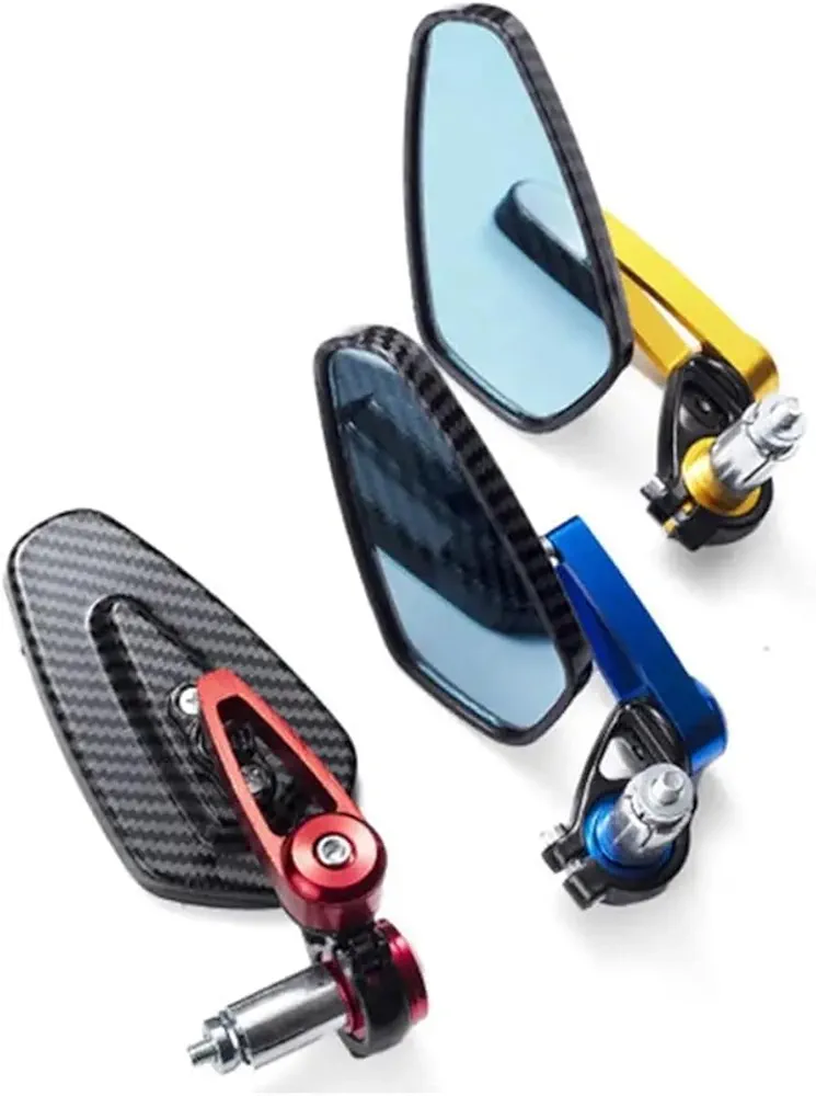 Universal CNC Aluminum Motorcycle Side Mirrors – Carbon Fiber Pattern – Gold Accent (1 Pair)