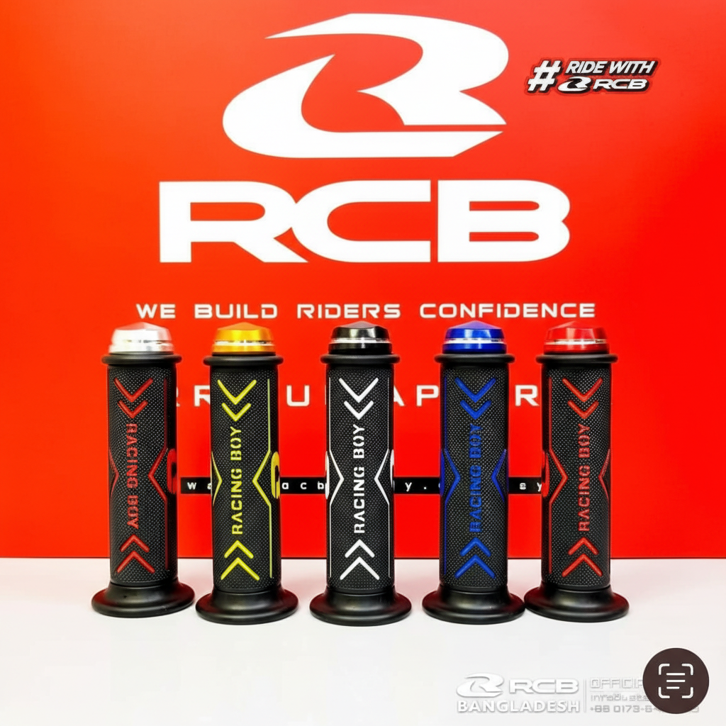 RCB AHG66 Red Colour (Replica) Universal Motorcycle Handle Grips - CNC Billet Aluminum & Premium Non-Slip Rubber - 7/8" (22mm) Vibration Dampening Handgrips for Sportbikes, Scooters, and Dirt Bikes (1