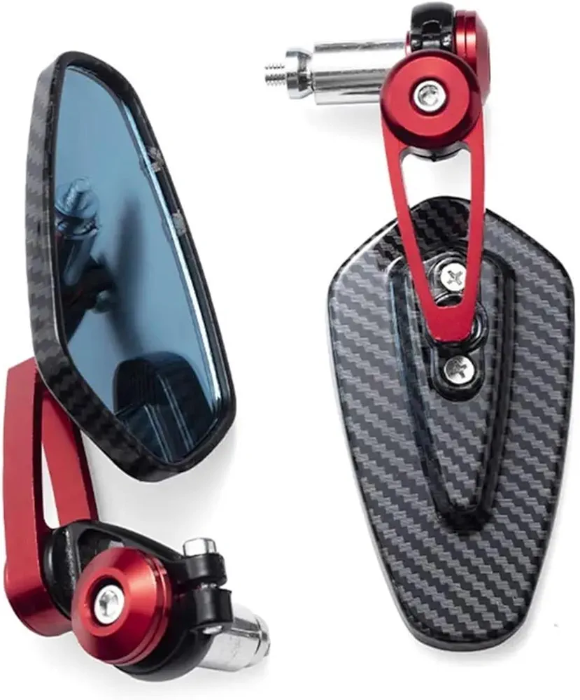Universal CNC Aluminum Motorcycle Side Mirrors – Carbon Fiber Pattern – Red Accent (1 Pair)