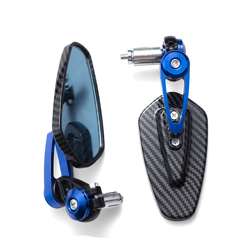 Universal CNC Aluminum Motorcycle Side Mirrors – Carbon Fiber Pattern – Blue Accent (1 Pair)