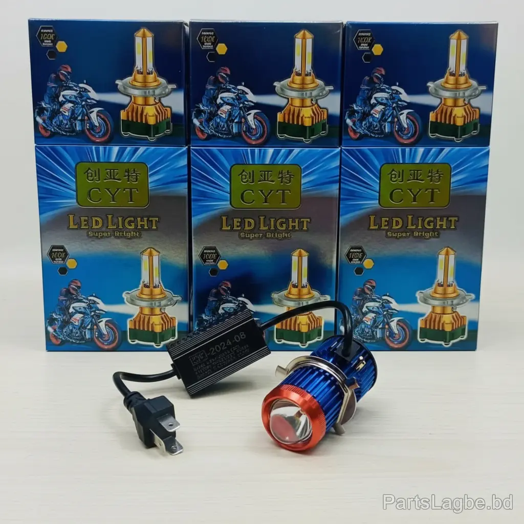 CYT Super Bright Motorcycle LED Projector Headlight - High Performance 12V LED Bulb with External Driver for Universal Bike Upgrade